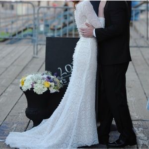 Oleg Cassini champagne with white lace wedding dress